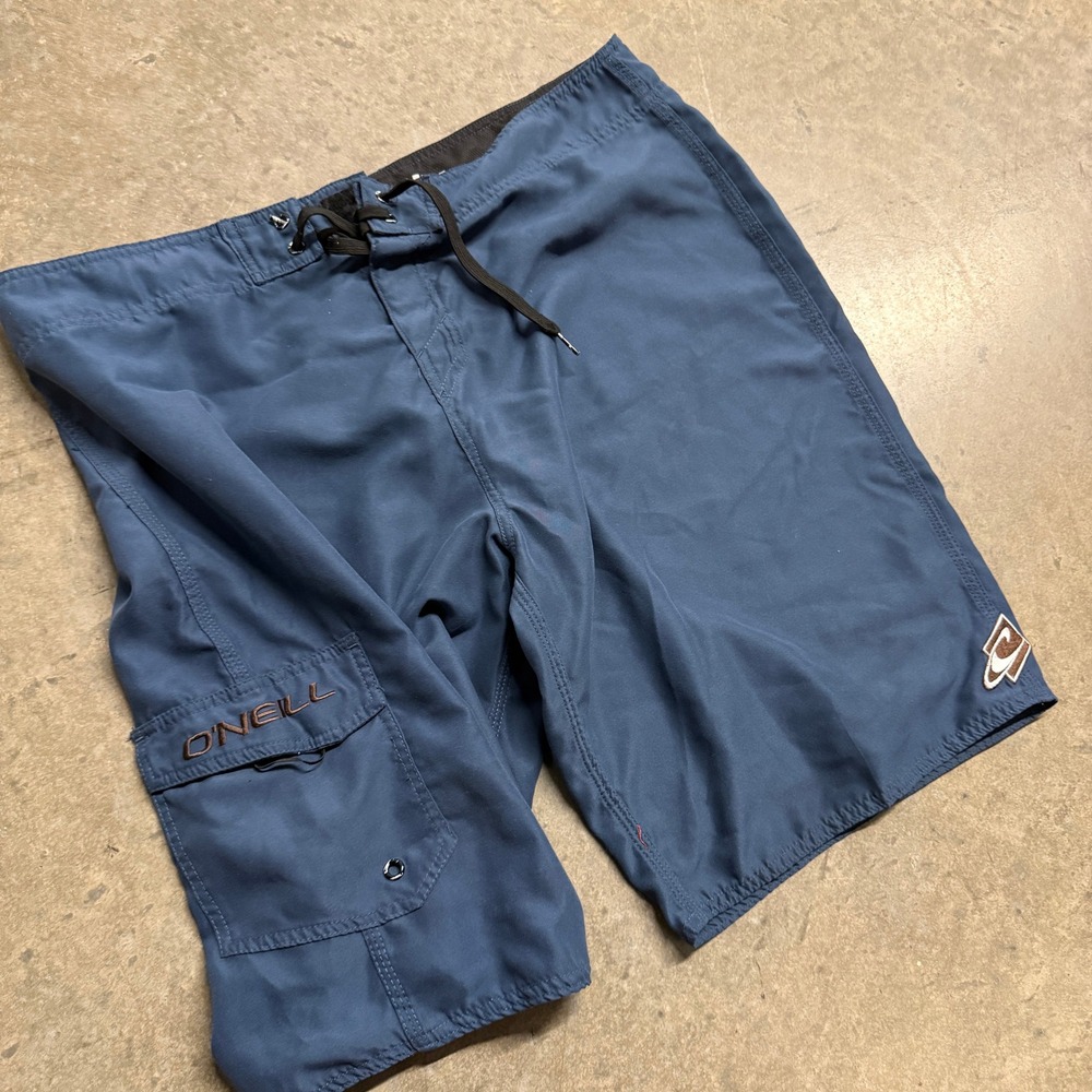 ONeill Mens Blue Cargo Board Shorts‎ Swim Trunks Size 32 Solid Surf Shorts